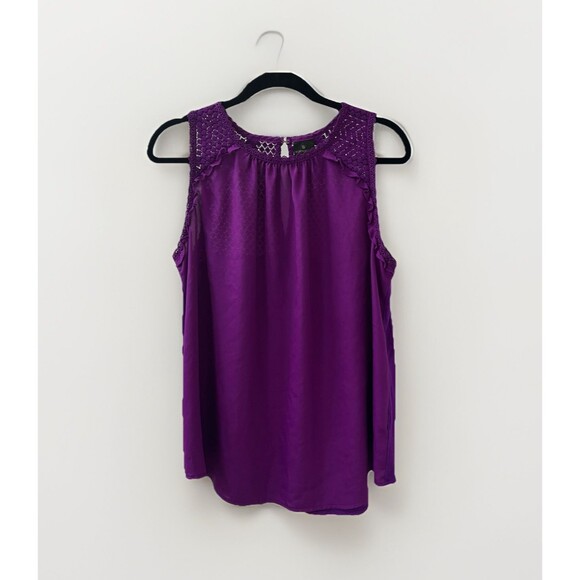 Worthington Tops - Worthington Sleeveless Blouse Top Womens XL Purple Colorblock Crochet Mardi Gras